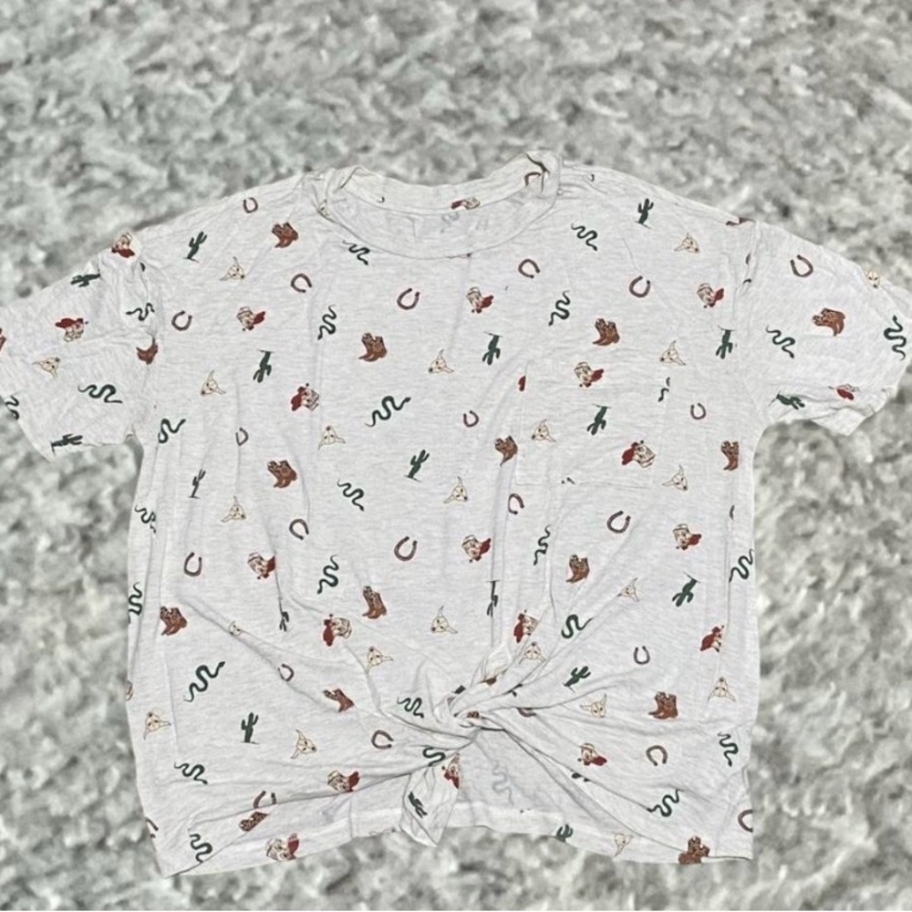Girls' White Short Sleeve Tee with Western Icon Print